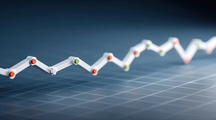 Stylized Stock Chart with White Line Red and Green Points on Dark Blue Background Showing Upward Trend in Financial Growth
