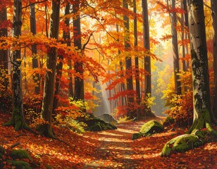 Autumn forest path bathed in sunlight (2)