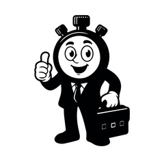 Illustration of a stopwatch character in a suit with a briefcase for time management and deadlines