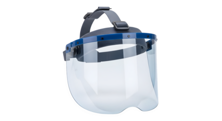 Protective face shield isolated on transparent background, essential safety equipment for various industries, providing clear vision and reliable protection against hazards