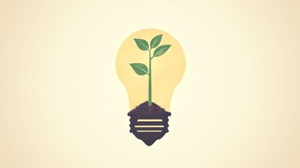 Green plant growing inside of a lightbulb graphic illustration