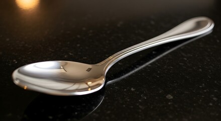 Shiny Silver Spoon on Dark Surface.