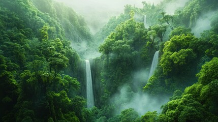 Lush forest waterfall scene majestic waterfalls flowing through dense greenery