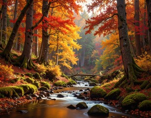 Autumn forest stream scene