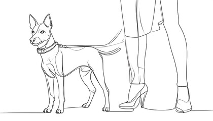 Simple Line Drawing of a Dog and a Womans Legs.