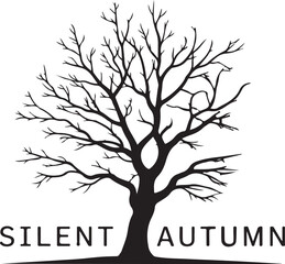 Obraz premium Autumn Tree Silhouette Vector Black on White