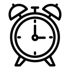 Retro style alarm clock icon featuring classic bells and simple analog face indicating morning time outline