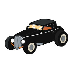 A sleek black hot rod with roaring engine, polished chrome, and bold flames embodies classic muscle power and vintage style, built for speed and street dominance.
