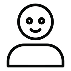 Simple outline icon of a smiling person head and shoulders representing user profile avatar or generic individual outline