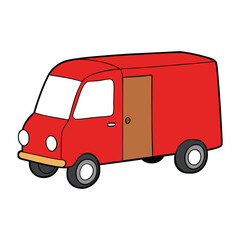 A three-wheel red pizza delivery van, compact and quirky, zips through streets with a hot pizza sign on top, bringing fresh, cheesy goodness straight to your door.
