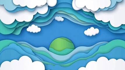 Abstract layered illustration of sky and clouds in paper cut style