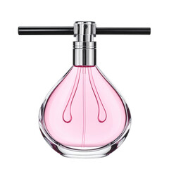 Pink perfume bottle, glass, and spray top