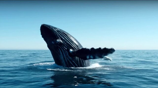 Humpback Whale Breaching Peak Majestic Humpback Whale Breaching in Open Ocean