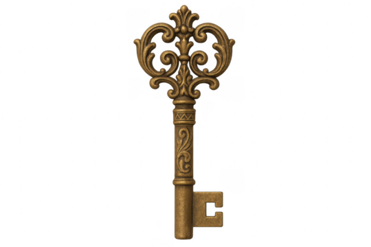 Ornate antique skeleton key bronze isolated transparency