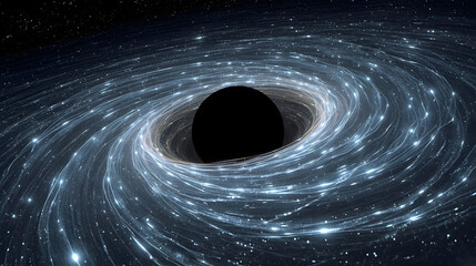 Supermassive Black Hole with Accretion Disk, Cosmic Singularity and Event Horizon, Deep Space Nebula and Gravitational Vortex