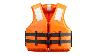 Orange life vest, front view, safety equipment