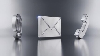 Professional 3D icons of email, envelope, and phone symbolize modern communication and business connectivity in a sleek studio setting. - Powered by Adobe