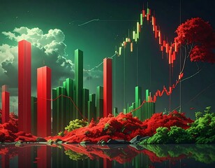 Abstract cityscape with financial data