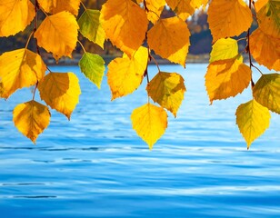Autumn leaves over a rippling lake