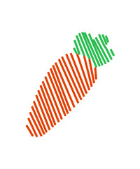 Modern carrot line illustration with orange stripes and green leaves for simple creative educational art projects