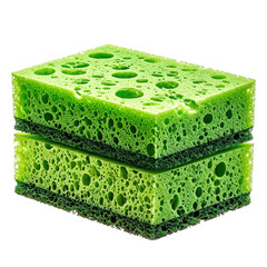 Two stacked rectangular green sponges, showing porous texture