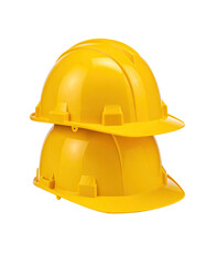 Two bright yellow safety helmets stacked