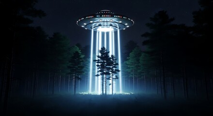UFO Abduction in Forest - Mysterious Encounter at Night.