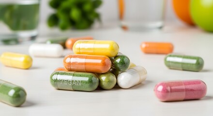 Variety of Colorful Supplement Capsules.