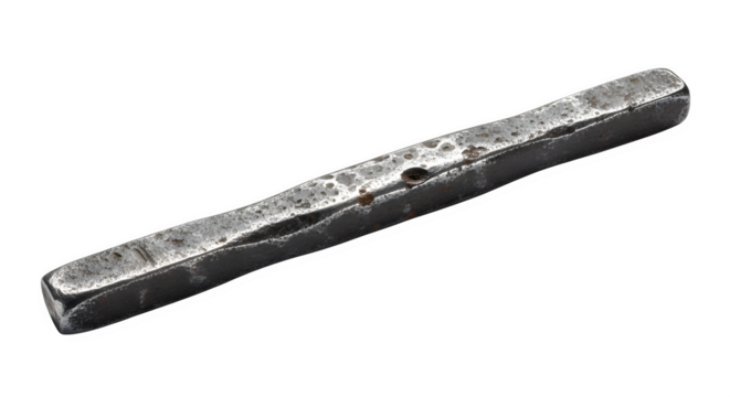 Closeup of a metal bar with a rough texture, isolated on transparent background, showcasing its industrial and raw aesthetic for construction purposes