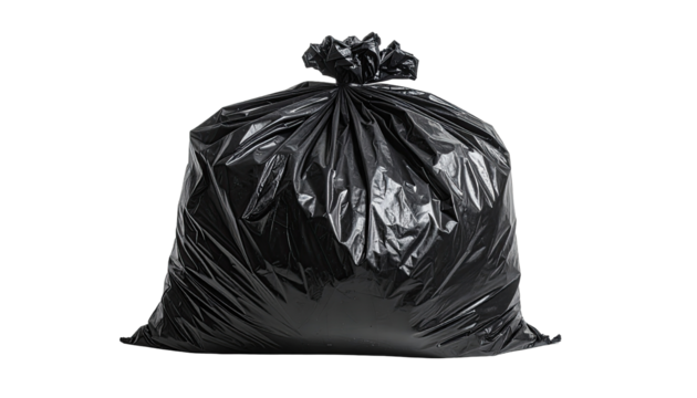 Full black plastic trash bag