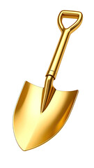 A gold shovel, angled, with a smooth, polished surface.  The handle is  a  U-shaped  design