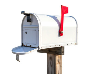 White mailbox on wooden post (2)