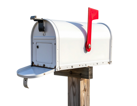 White mailbox on wooden post (2)