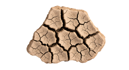 A piece of cracked dry earth, isolated on transparent background, revealing the effects of drought and arid conditions on the soil structure
