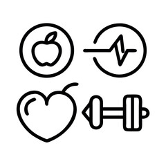 Healthy lifestyle icons featuring apple heartbeat dumbbell and heart symbol