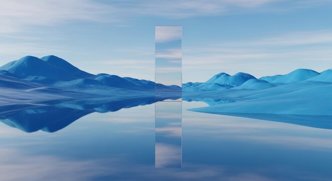 Serene arctic landscape with icebergs reflecting in calm water under cloudy skies