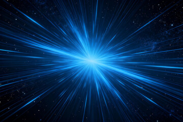 Naklejka premium A radiant blue light burst in space with star-like streaks and cosmic background