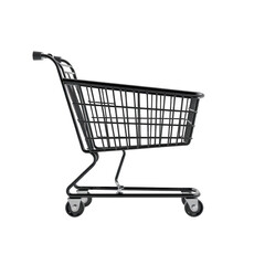 A stylized wireframe shopping cart rendered in white on a stark black background
