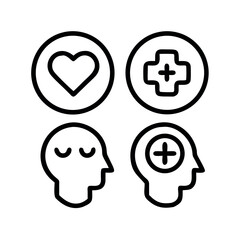 Mental health and wellbeing icons representing care and positive thinking