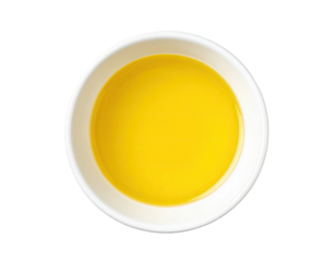 Yellow liquid in white bowl