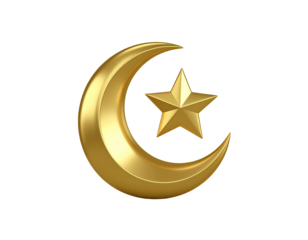 Golden crescent moon with star