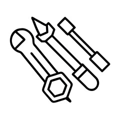 Line art illustration of assorted hand tools for repair and maintenance
