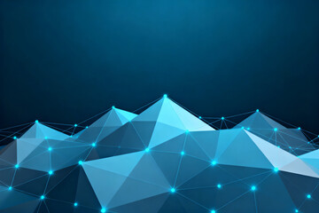 Abstract geometric network with interconnected nodes and polygonal shapes in blue tones