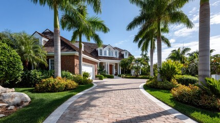 Obraz premium Exterior of a luxurious house with landscaping