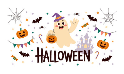Scalable vector illustration themed around Halloween playful cartoon-style elements, Halloween vector set stock illustration, easily editable.