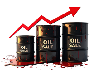 Oil barrels with rising sales graph