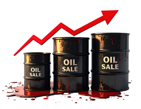 Oil barrels with rising sales graph
