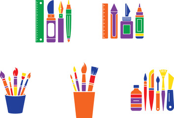 Colorful art supplies collection drawing tools painting tools