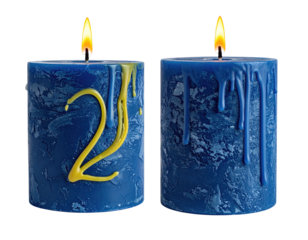 Two blue candles with the number 21