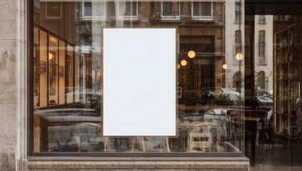 Mockup billboards or white promotion poster displayed on the front of the restaurant, coffee shop Promotion information for marketing announcements and details